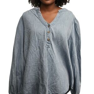 Falls Creek Chambray Denim Blouse‎ L Cottagecore Boho Casual Soft Girl